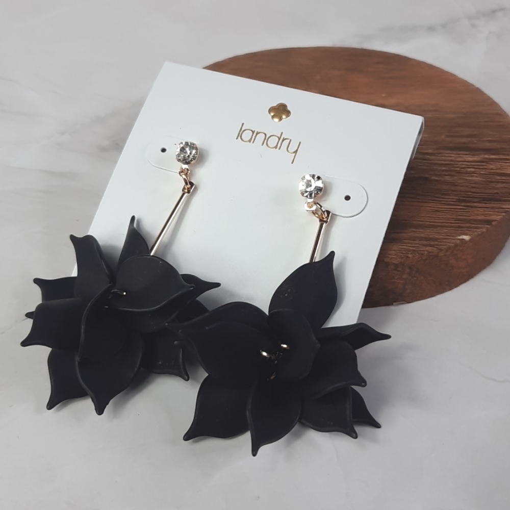 Landry Gold & Black Floral Drop Earrings